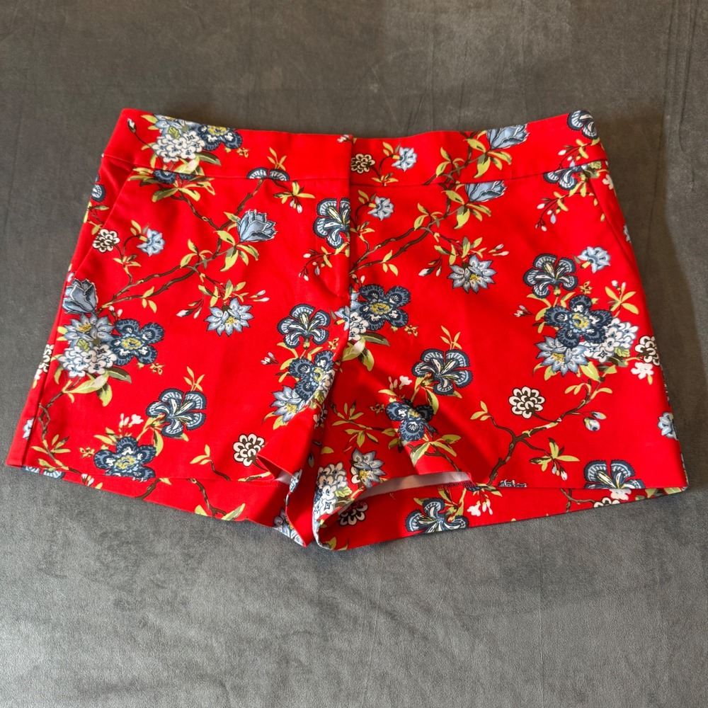 LOFT Womens Riviera Shorts 10 Red Floral Stretch Cotton Preppy Summer Resort